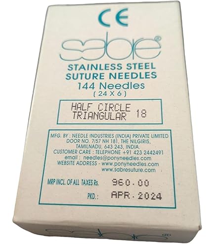 Suture Needles - Half Circle Triangular- 6 Needle Pack