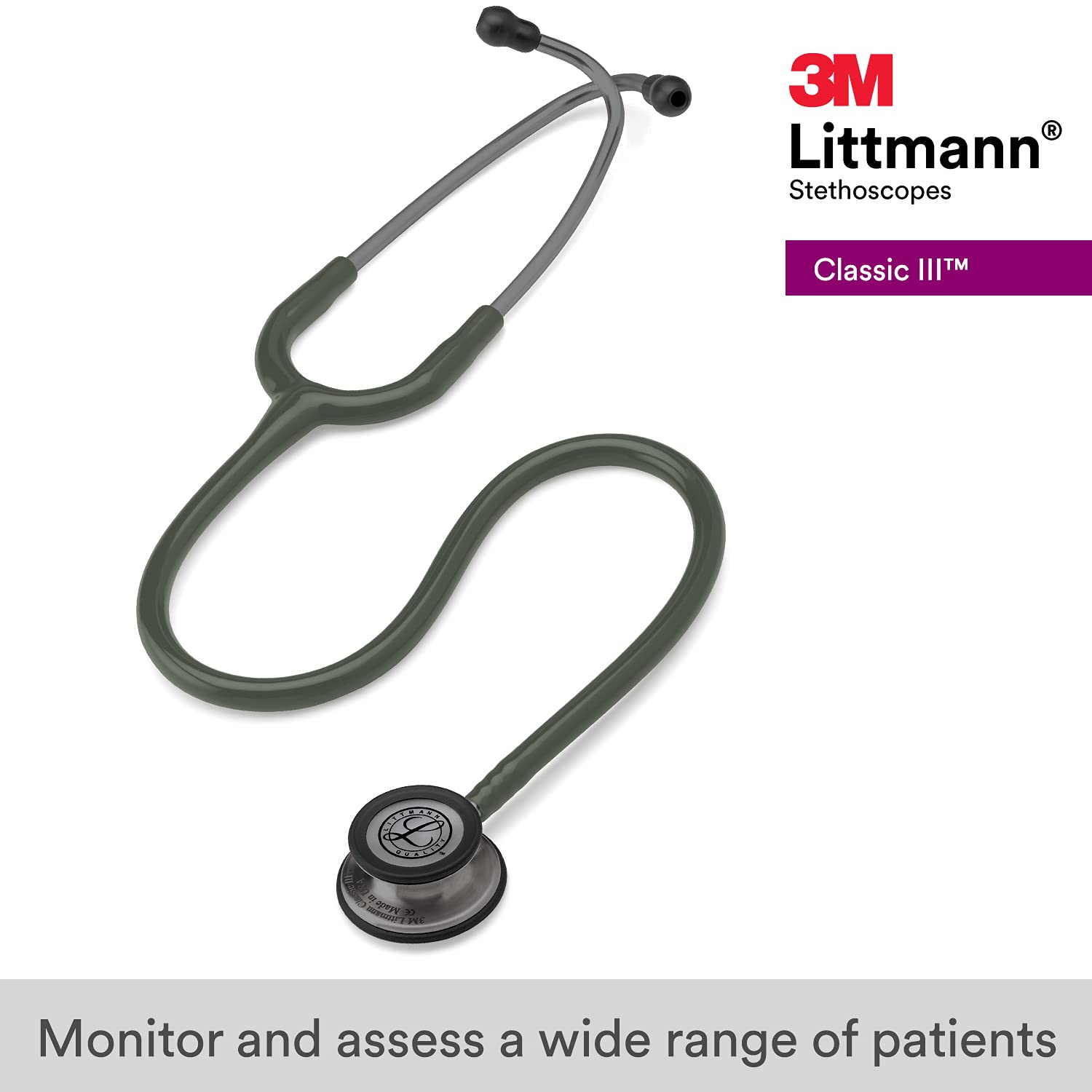 3M Littmann Classic III Stethoscope - Dark Olive Green with Smoke