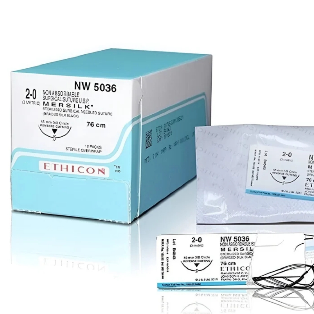 Ethicon Mersilk Sutures USP 2-0, 3/8 Circle Reverse Cutting - NW 5036P