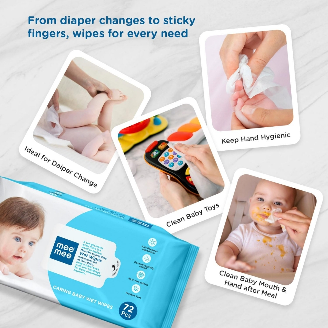 Mee Mee Caring Baby Wet Wipes With Aloe Vera Extracts with Lid 72 pcs