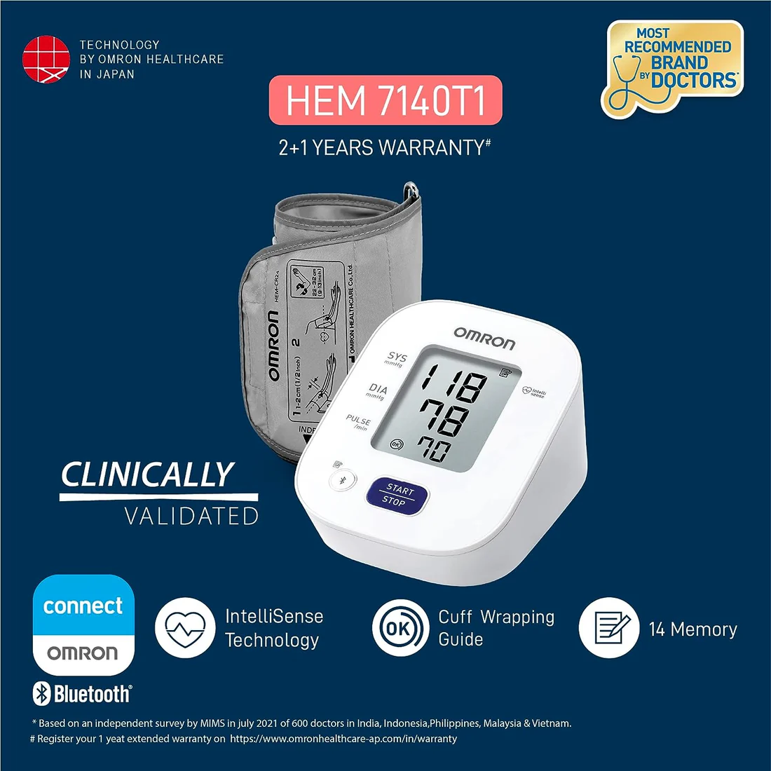 Omron Blood Pressure (BP) Monitor HEM-7140T1