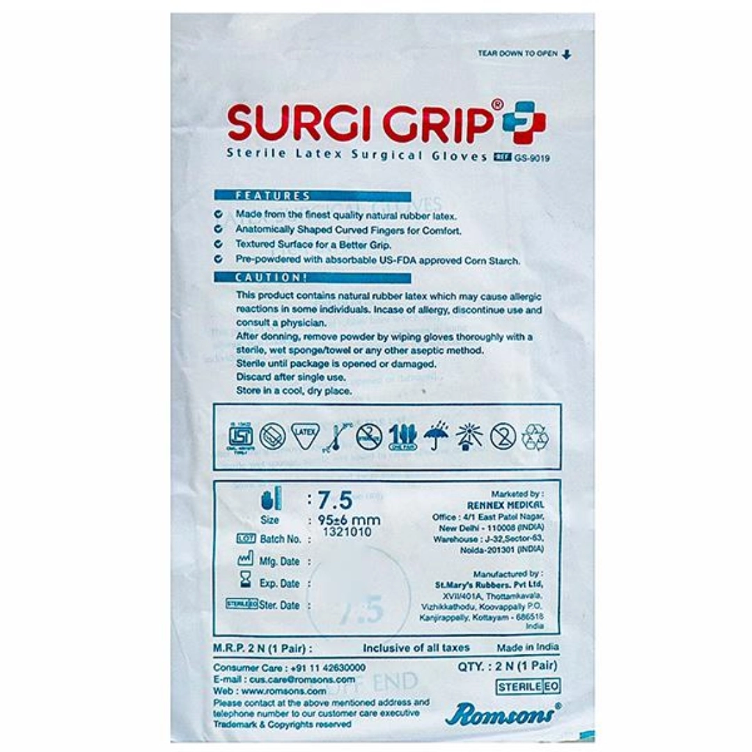Romsons Surgi Grip Plus Sterile Latex Powdered Surgical Gloves | Size: 7.5
