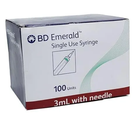 BD Emerald 3ml Syringe with Needle 23G | 100 Syringes Box