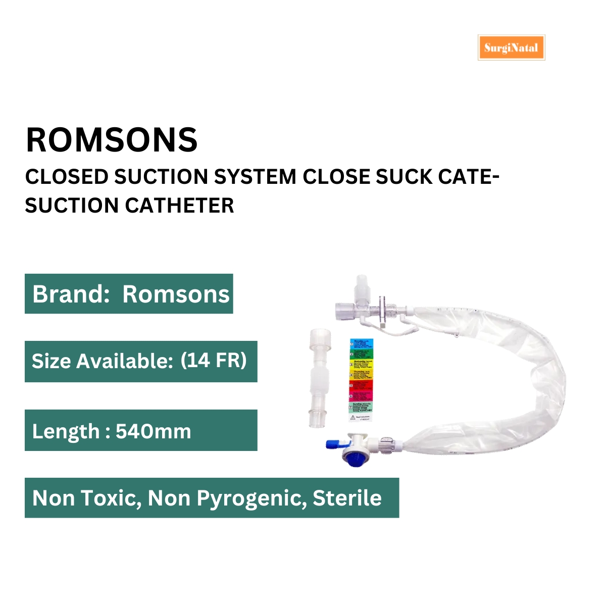 Romsons Closed Suction Catheter - Size 14FG