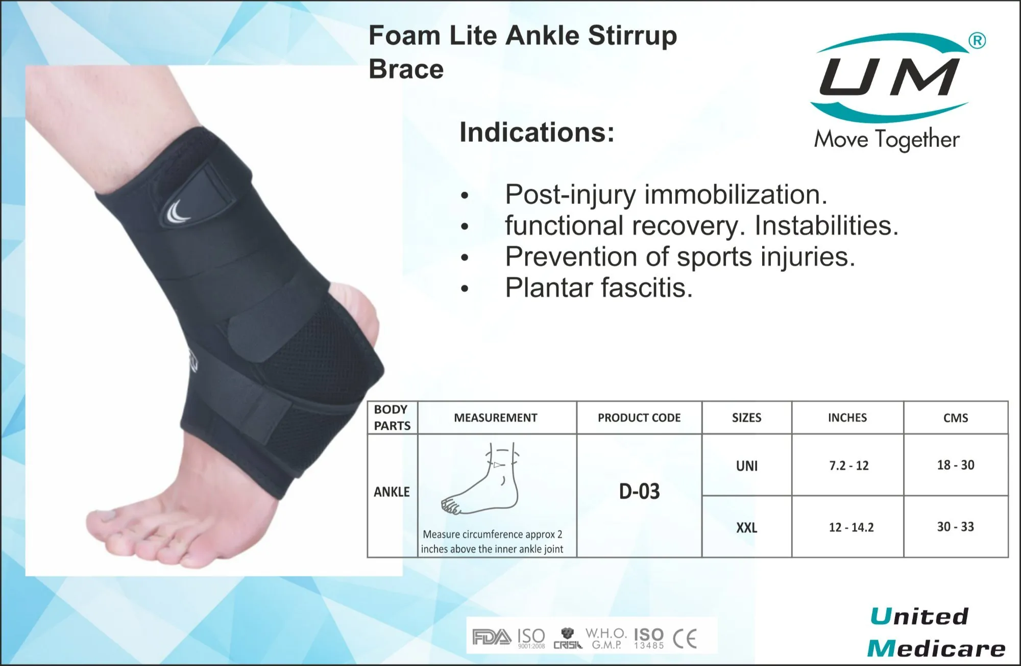 UM Foam Lite Ankle Stirrup Brace - D-03