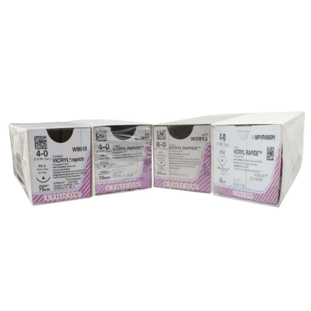 Ethicon Vicryl Rapide Sutures USP 6-0, 3/8 Circle Reverse Cutting Prime P-1 - W9913 - 12 Foils Box