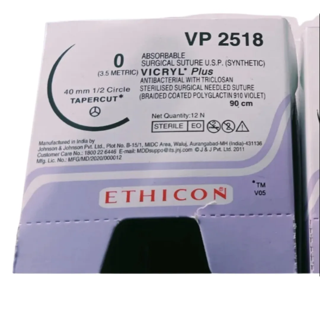 Ethicon Vicryl Plus Sutures USP 0, 1/2 Circle Tapercut - VP2518 - 12 Foils Box