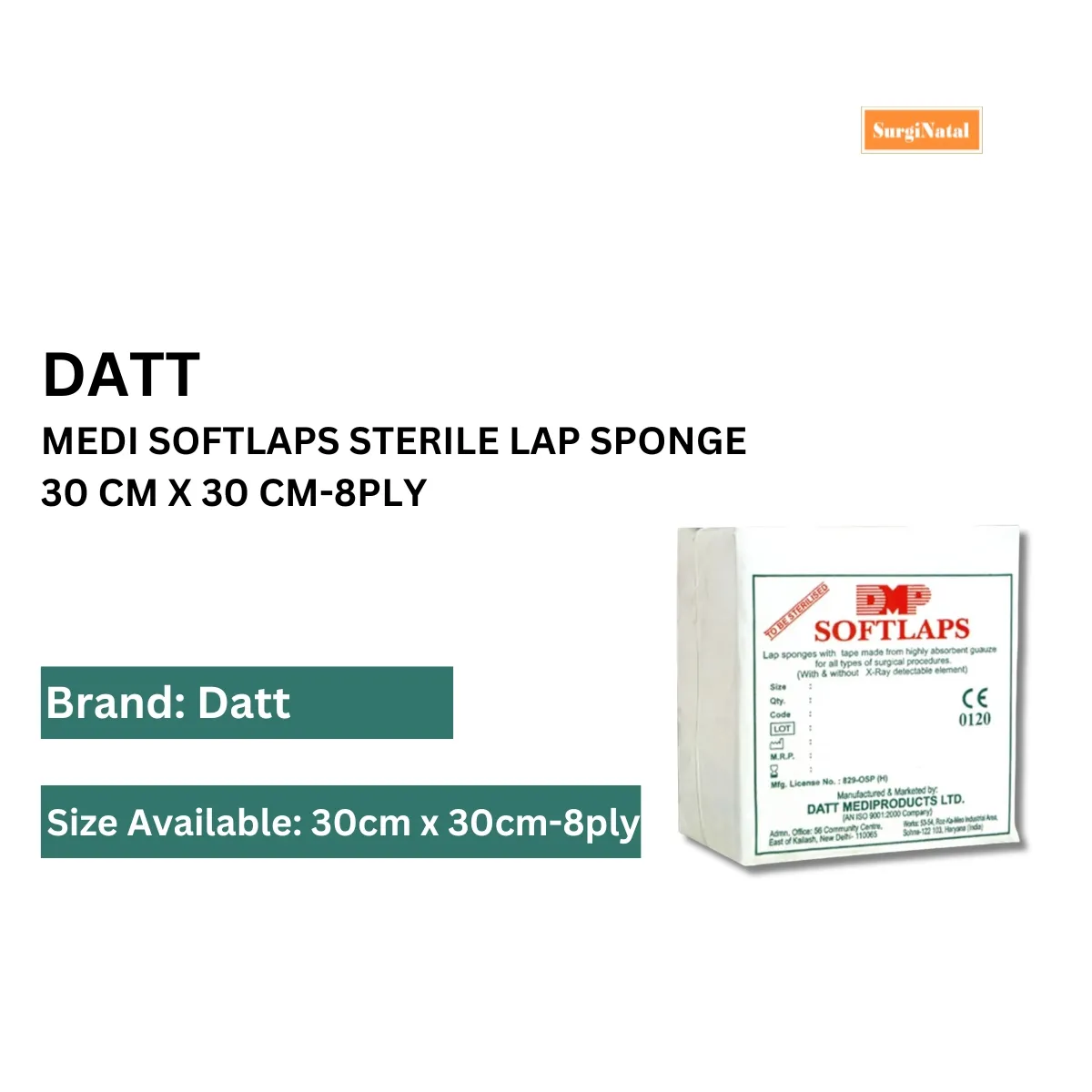 Datt Medi Softlaps Sterile Lap Sponge 30 cm x 30 cm-8ply-15 pcs