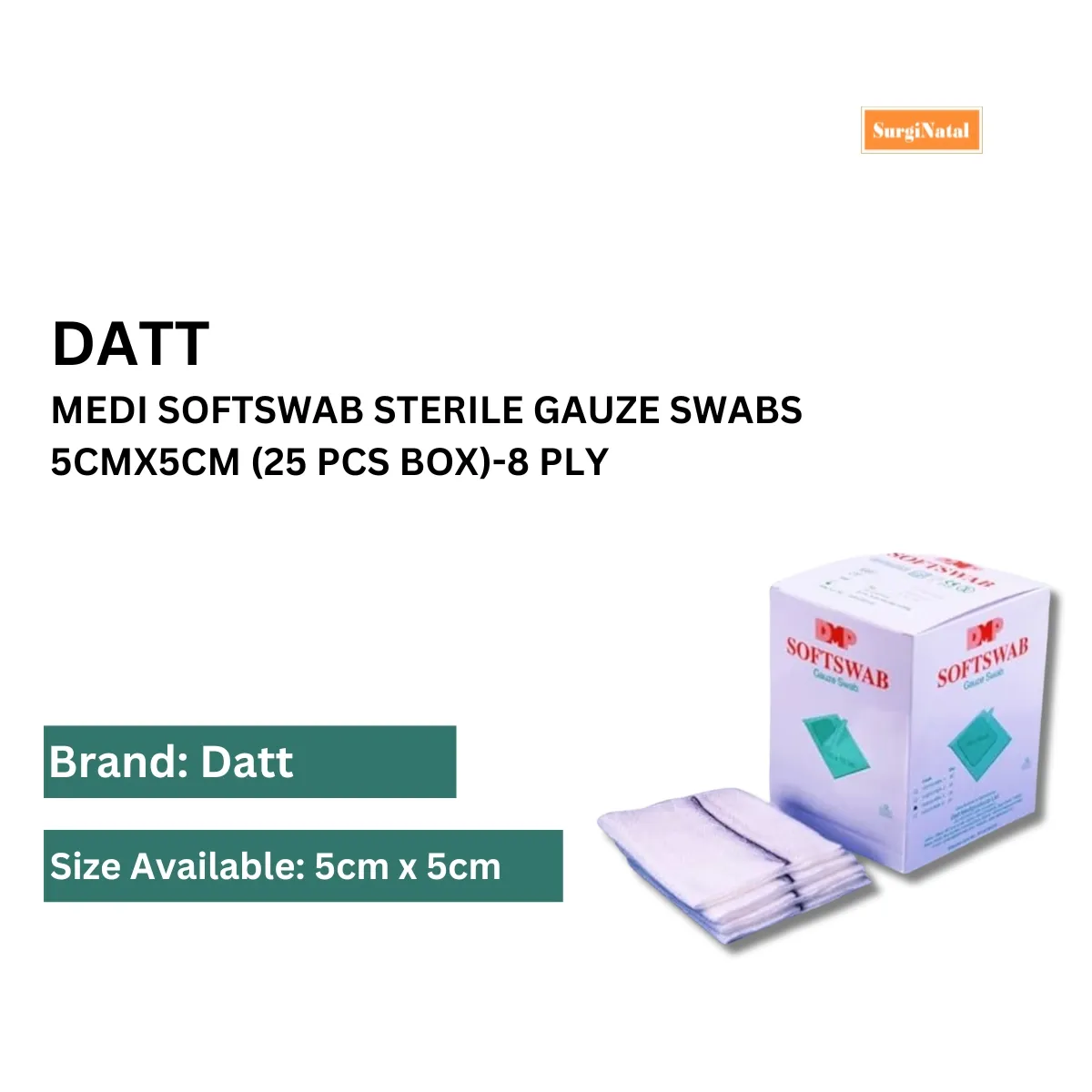 Datt Medi Softswab Sterile Gauze Swabs 5cmx5cm (25 Packs of 5 pcs each-8ply
