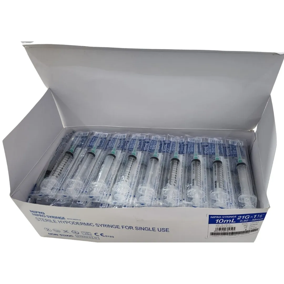 Nipro 10mL Luer Slip Syringe with 21G Needle – Sterile, Single-Use (Centric Tip) | Pack of 100 Units