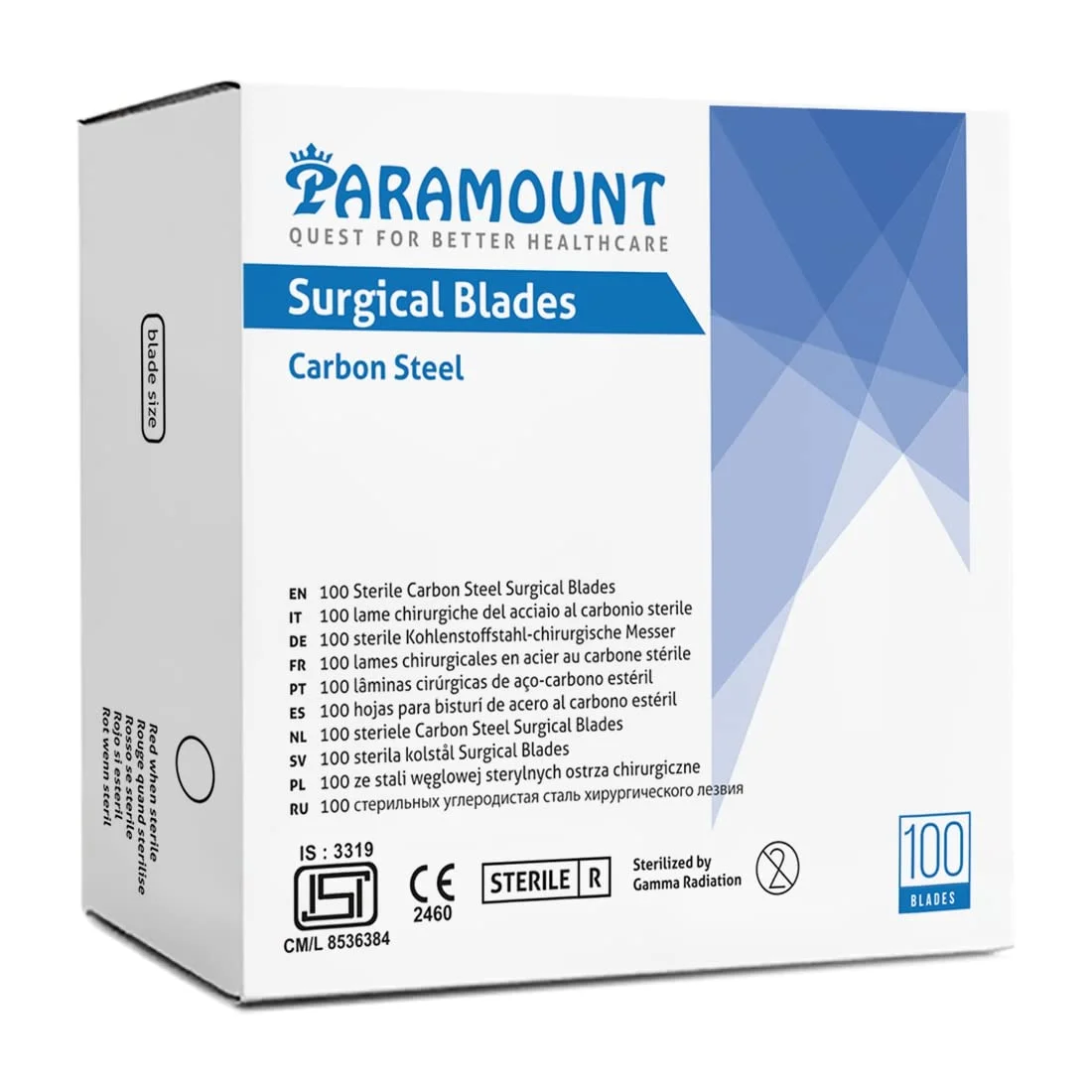 Paramount Surgical Carbon Steel Blade No. 15 - Gamma Sterilized (Box of 100)