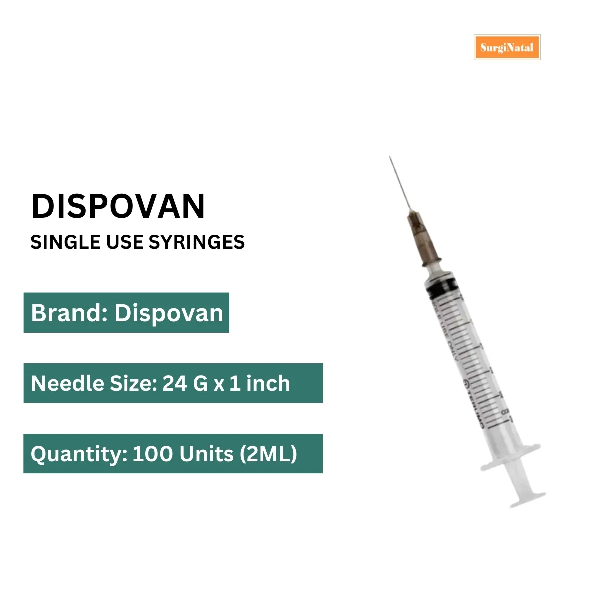 Dispo Van 2ml Syringe With Needle- 100 Units Pack