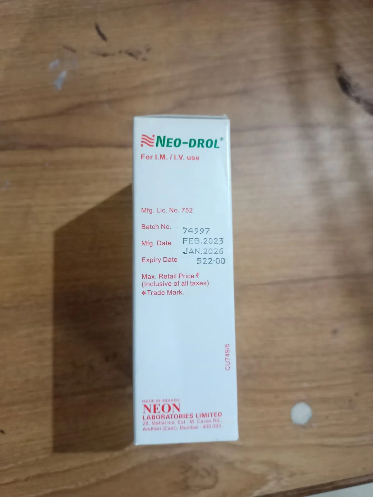 Neo-Drol 500mg Injection (Neon)